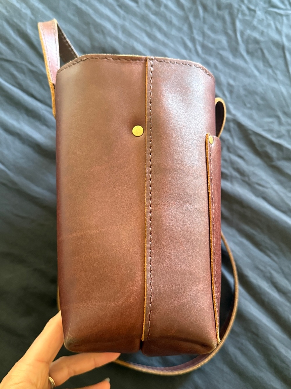 Brown Leather Messenger Tote with Removable Strap - Picture 5 of 8